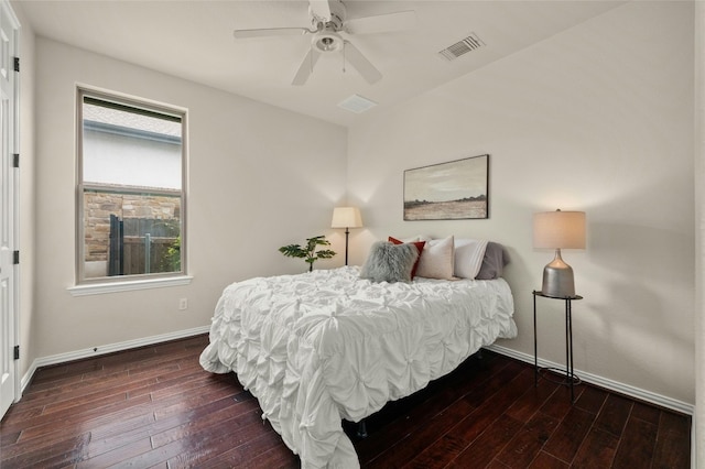 5305 Cardinal Flower Cv, Spicewood, TX 78669 - bedroom with baseboards, hardwood / wood-style floors, and a ceiling fan