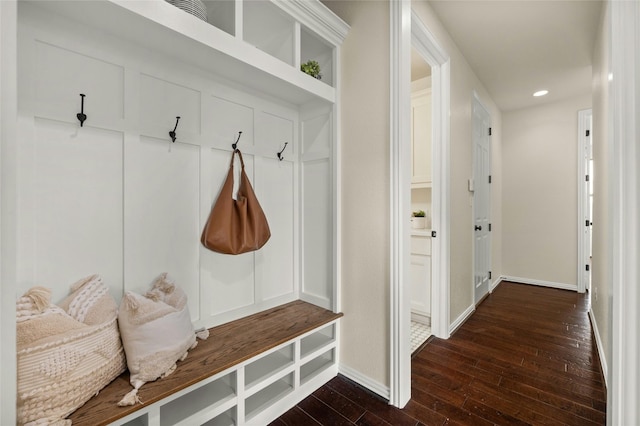 5305 Cardinal Flower Cv, Spicewood, TX 78669 - mudroom featuring dark wood-type flooring, baseboards, and recessed lighting