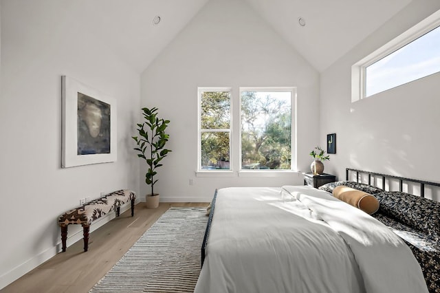 5107 Menchaca Rd Unit 11, Austin, TX 78745 - bedroom featuring high vaulted ceiling and light wood-type flooring