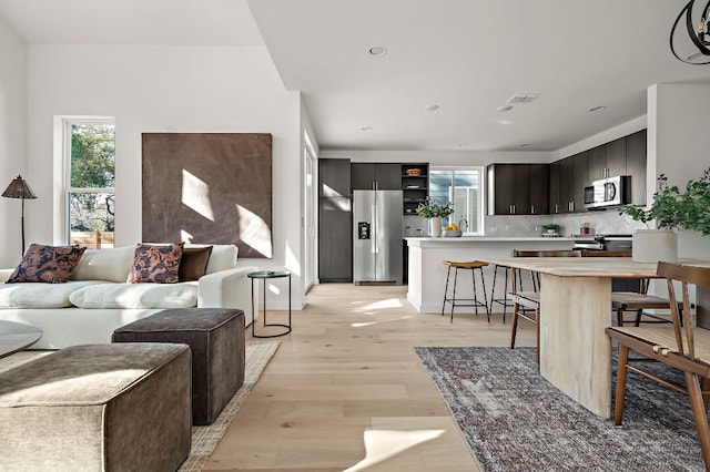 living room with light wood-type flooring