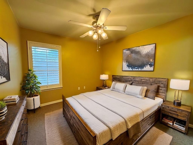 627 Columbine Ave, Cedar Park, TX 78613 - bedroom featuring dark colored carpet, ceiling fan, and baseboards