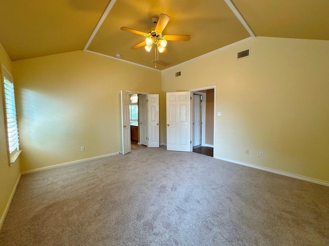 627 Columbine Ave, Cedar Park, TX 78613 - unfurnished bedroom featuring lofted ceiling, carpet, baseboards, and a ceiling fan