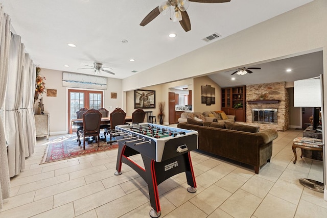 rec room featuring recessed lighting, visible vents, and light tile patterned flooring