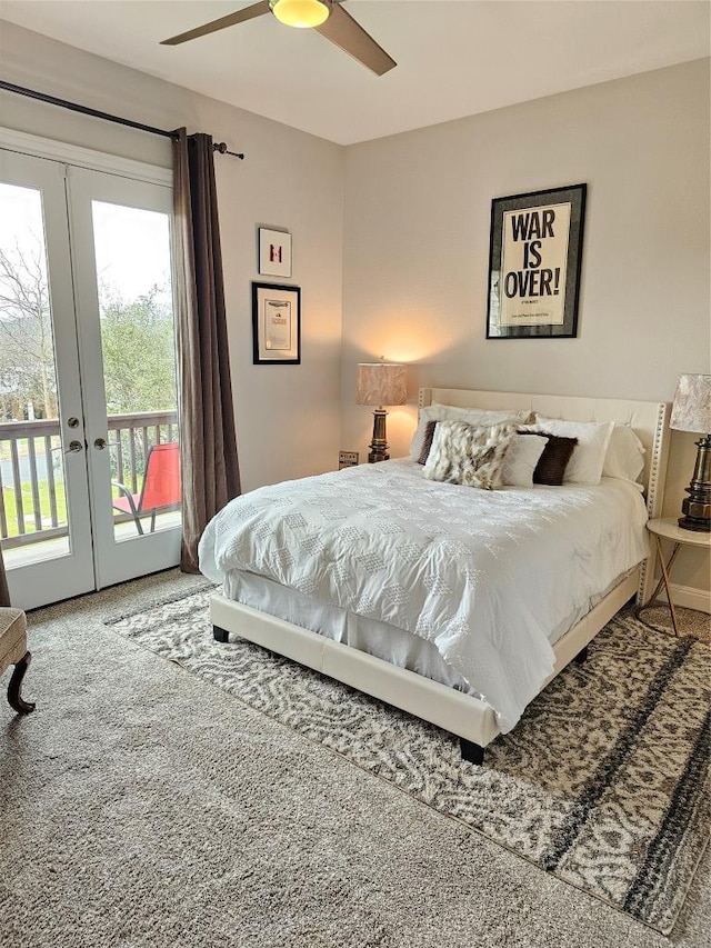 5608 Arroyo Rd, Austin, TX 78734 - bedroom featuring access to outside, french doors, carpet flooring, and ceiling fan