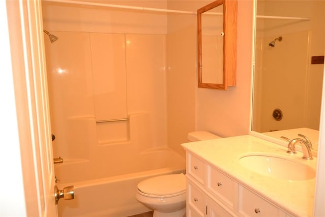 full bath with shower / bathing tub combination, vanity, and toilet