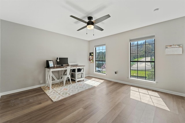 office area with wood finished floors and baseboards