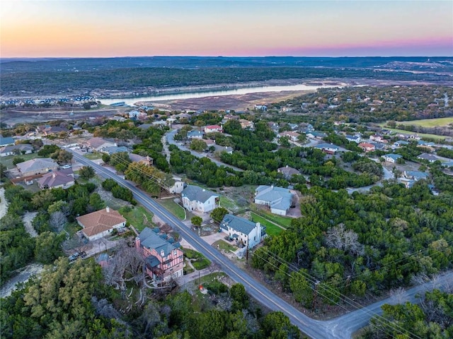 view of aerial view at dusk