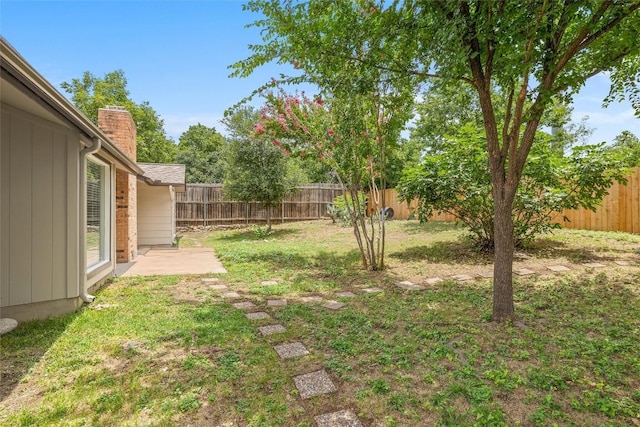 view of yard featuring a fenced backyard and a patio