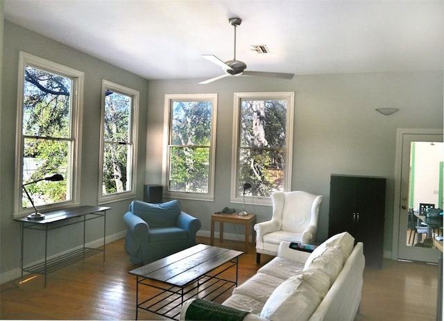 4708 Shoalwood Ave, Austin, TX 78756 - living room featuring ceiling fan and wood finished floors