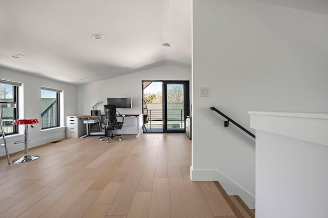 1712 Nash Ave Unit A, Austin, TX 78704 - office space featuring vaulted ceiling, light wood-style floors, baseboards, and recessed lighting