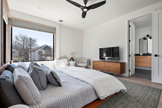1712 Nash Ave Unit A, Austin, TX 78704 - bedroom featuring ceiling fan, recessed lighting, and ensuite bathroom