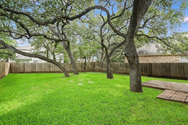 view of yard with a fenced backyard