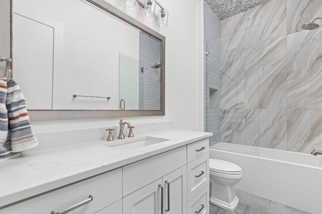 1105 Oak Hurst Rd, Austin, TX 78734 - bathroom with vanity, tub / shower combination, and tile patterned flooring