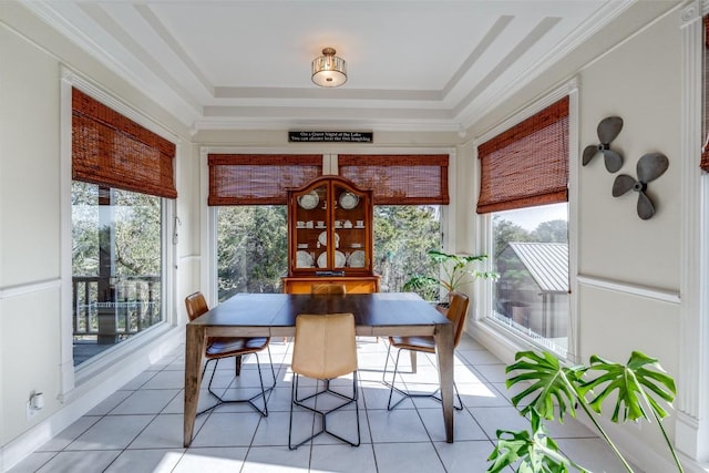 sunroom featuring a tray ceiling