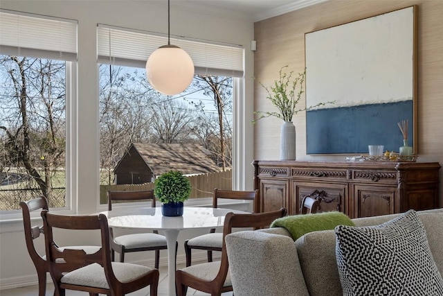dining room with ornamental molding