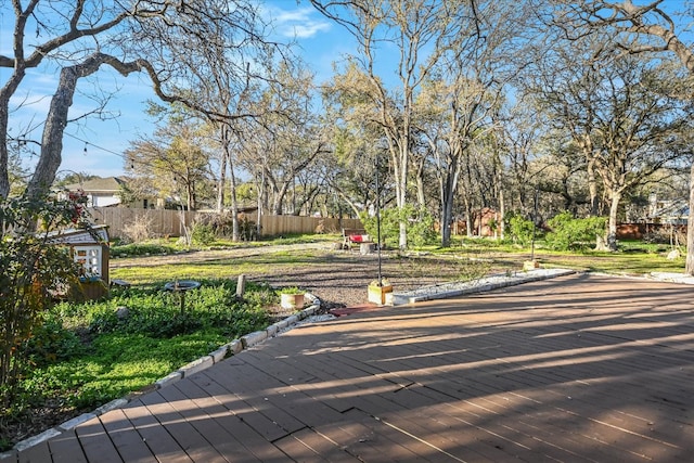 view of home's community featuring fence
