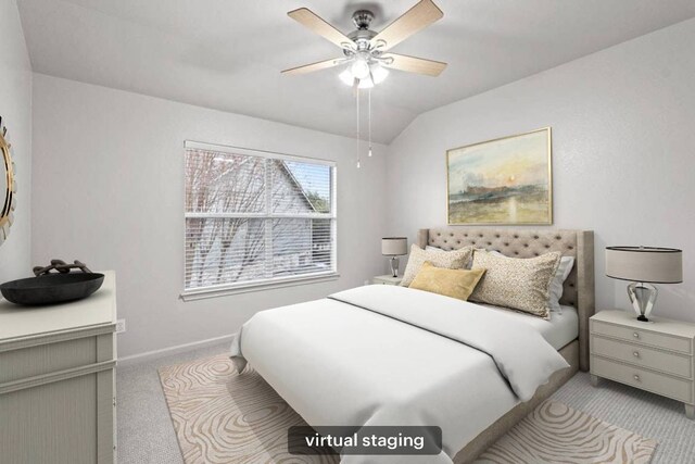 1532 Homewood Cir, Round Rock, TX 78665 - bedroom featuring carpet, baseboards, lofted ceiling, and a ceiling fan