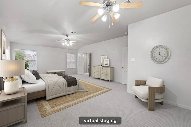 1532 Homewood Cir, Round Rock, TX 78665 - carpeted bedroom featuring lofted ceiling, baseboards, and a ceiling fan