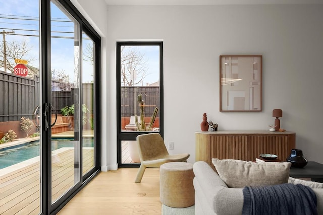 living area with light wood-type flooring