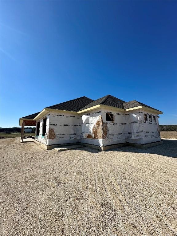 exterior space with a garage