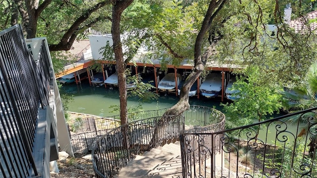 dock area with a water view