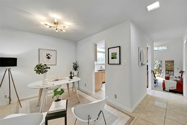 8102 Baywood Dr Unit A, Austin, TX 78759 - office area with a chandelier and light tile patterned floors