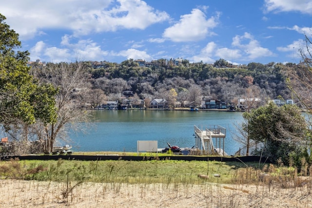 3607 Robbins Rd, Austin, TX 78730 - water view with a boat dock and a tree filled landscape