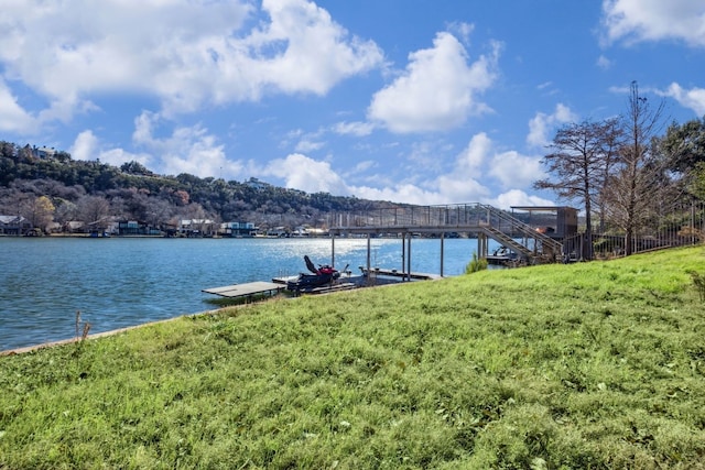 3607 Robbins Rd, Austin, TX 78730 - dock with a water view and a lawn