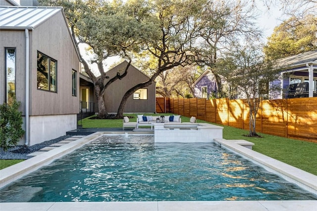 view of pool featuring a fenced backyard and an outdoor hangout area