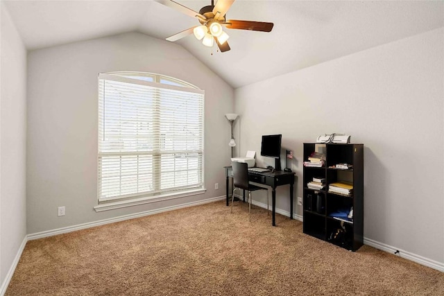 903 Mclaury Cv, Killeen, TX 76542 - carpeted home office featuring a ceiling fan and lofted ceiling