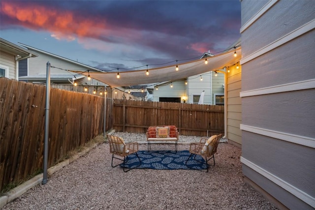 view of yard with a fenced backyard and a patio