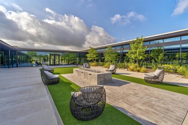 view of property's community featuring a patio