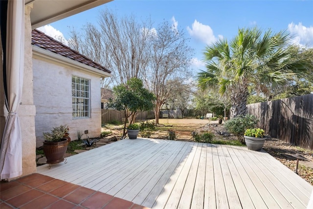 wooden deck featuring a fenced backyard