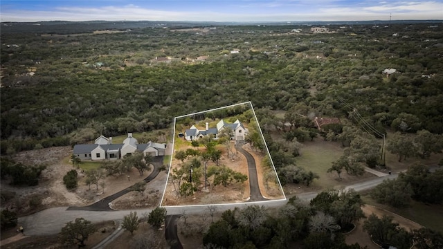 12120 Fitzhugh Pl, Dripping Springs, TX 78620 - aerial overview of property's location with a heavily wooded area and property boundaries highlighted