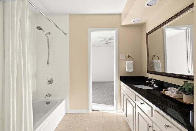 bathroom featuring shower / tub combo, vanity, and tile patterned floors