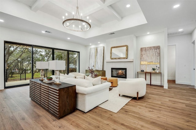 360 Judy Dr, Dripping Springs, TX 78620 - living area featuring a notable chandelier, light wood-type flooring, visible vents, and recessed lighting