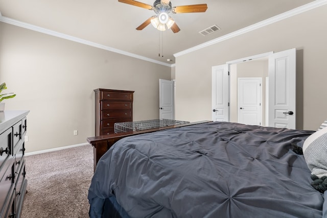 430 Archstone Loop, Belton, TX 76513 - bedroom with ornamental molding, carpet floors, baseboards, and ceiling fan