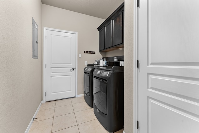 430 Archstone Loop, Belton, TX 76513 - laundry area featuring independent washer and dryer, light tile patterned flooring, electric panel, baseboards, and cabinet space