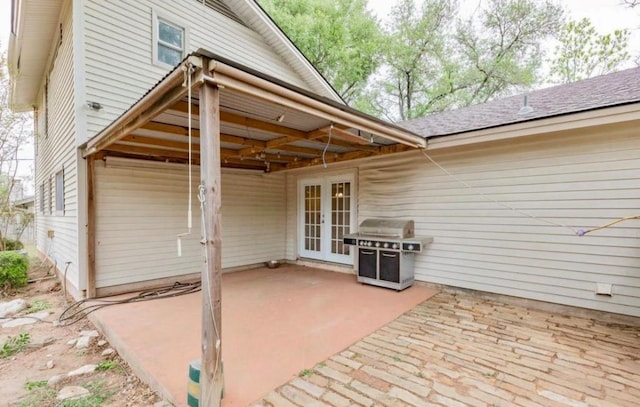 view of patio featuring french doors and area for grilling