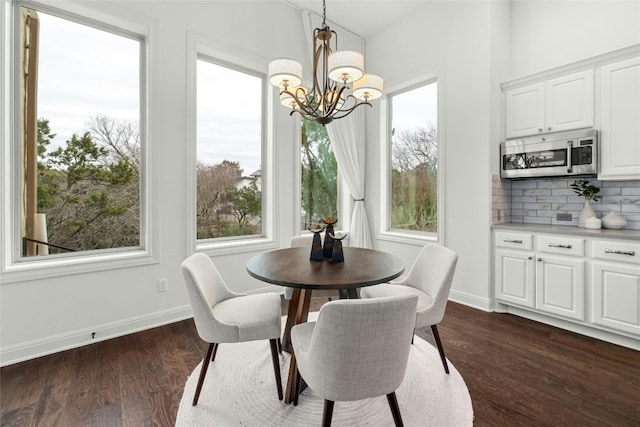 dining area featuring dark wood-style floors, a wealth of natural light, and baseboards