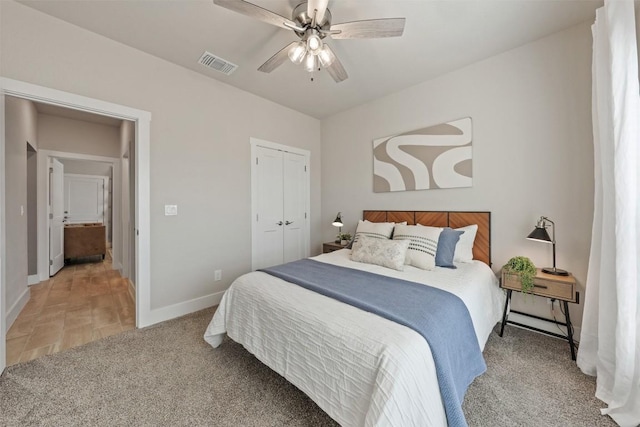 7701 Soapstone Ct, Temple, TX 76502 - carpeted bedroom featuring a ceiling fan and a closet