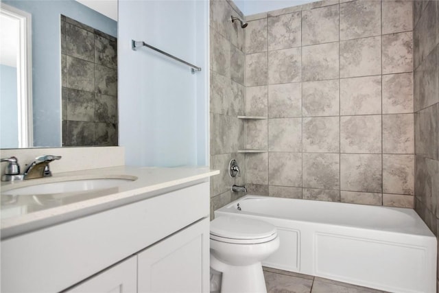 bathroom with toilet, vanity, and shower / bathtub combination