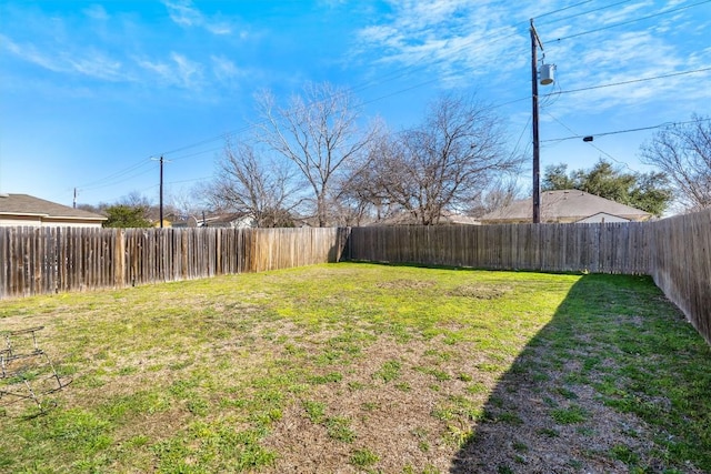 view of yard with a fenced backyard