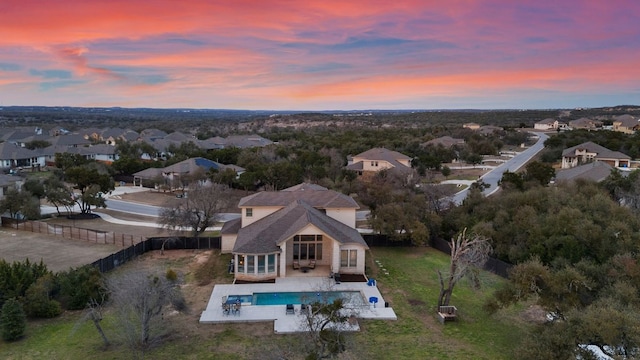 view of aerial view at dusk