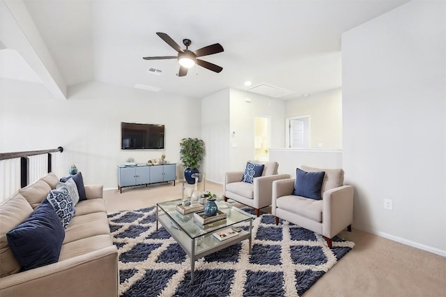 10204 Jacksboro Trl, Austin, TX 78717 - living room with carpet floors, attic access, a ceiling fan, baseboards, and recessed lighting
