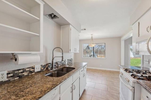 12810 Irongate Ave, Austin, TX 78727 - kitchen featuring open shelves, backsplash, and white cabinetry