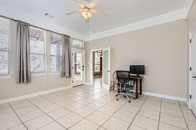 210 Amandas Way, Leander, TX 78641 - office area featuring light tile patterned floors and a ceiling fan