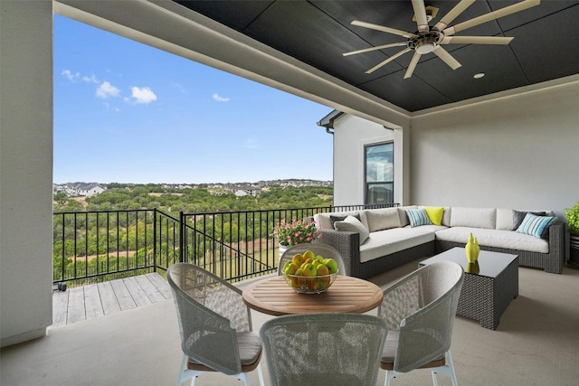 2201 Bel Paese Bnd, Leander, TX 78641 - balcony featuring ceiling fan and an outdoor hangout area