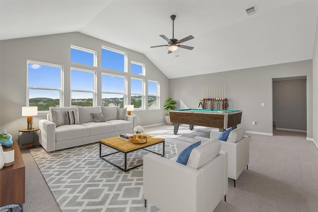 2201 Bel Paese Bnd, Leander, TX 78641 - living area with a ceiling fan, pool table, light colored carpet, and baseboards
