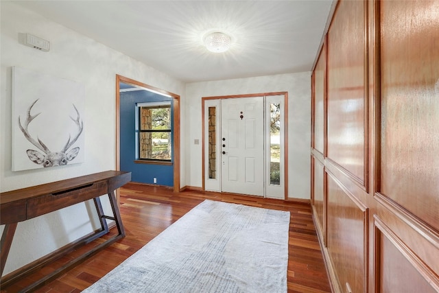 foyer entrance featuring dark wood-type flooring